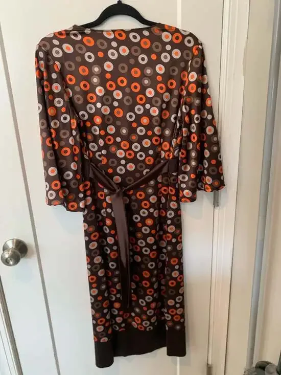 Y2K Cider Style Retro Mod Print Dress Indie Boho Brown Small - Picture 6 of 8